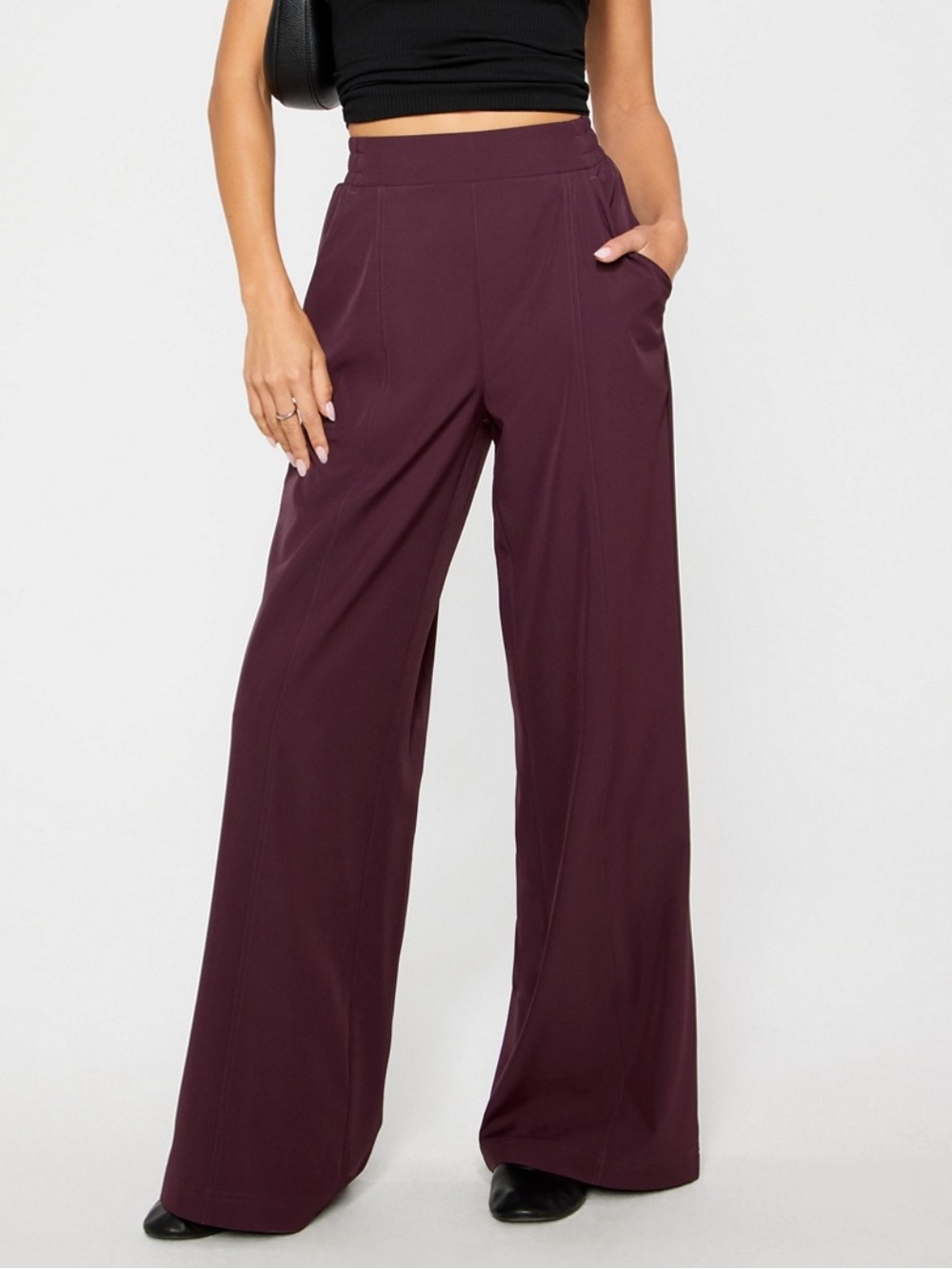 Fabletics Downtown Wide Leg Pants in Oxblood Plum